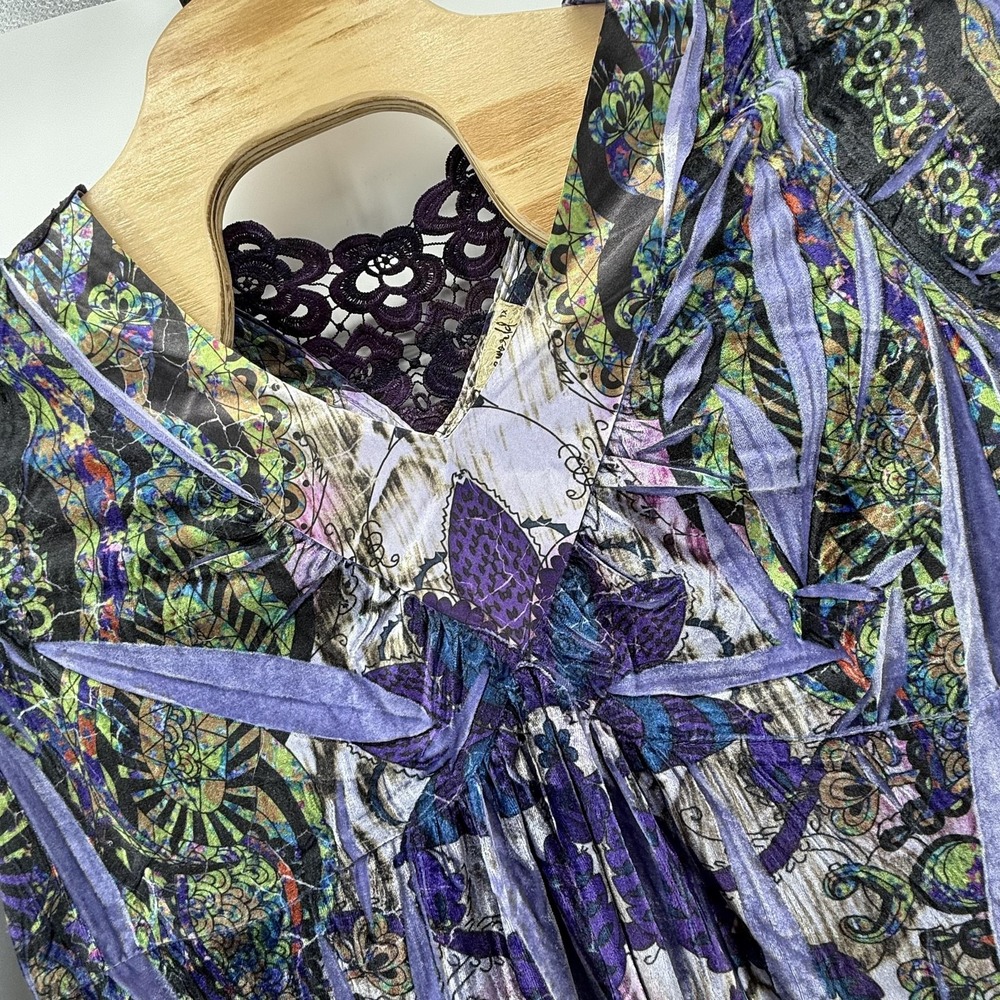 OneWorld Tunic Dress 1X Purple Flowy Fairy Boho Crochet Lace Detail Top Blouse